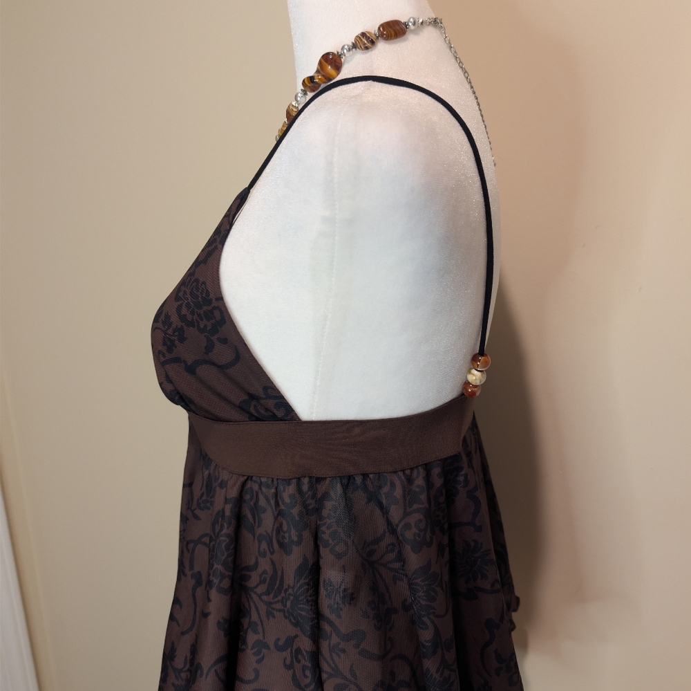 Romwe Hippie Brown Floral Asymmetrical Hanky Hem Cami Top - Picture 5 of 11